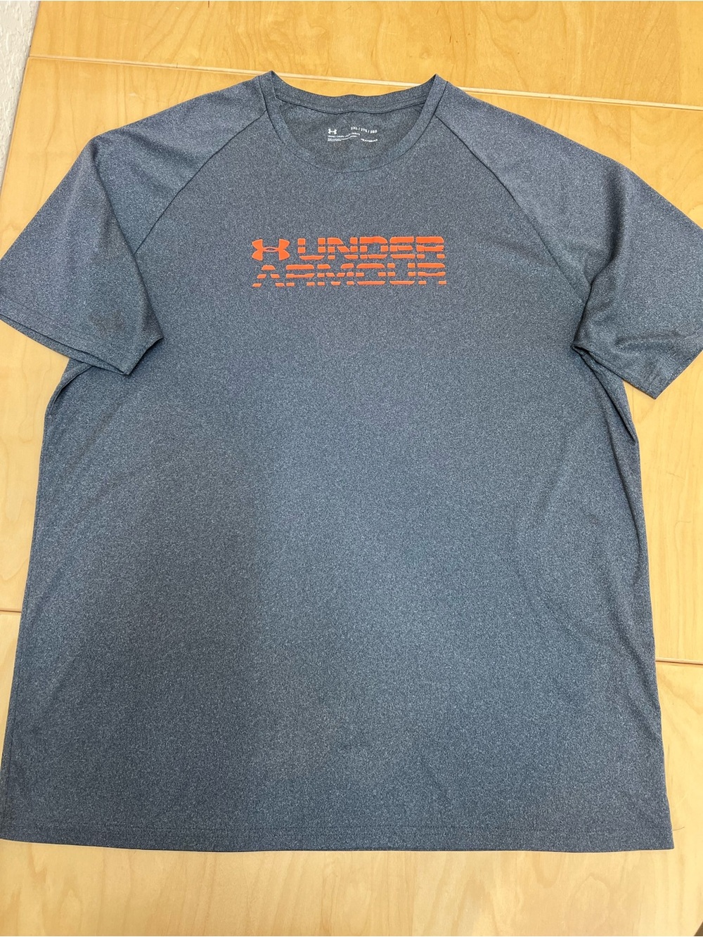 Under Armour Men’s Heathered Gray Short Sleeve Tee with Orange Logo2XL